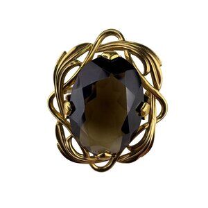 Winard 12K Gold Filled Brooch Smoky Quartz Oval Stone Elegant Filigree Design